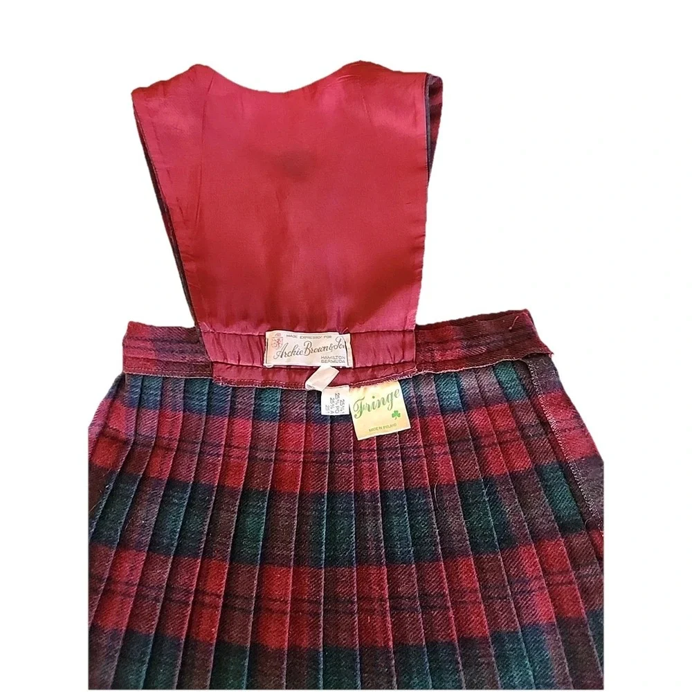 VTG Archie‎ Brown & Son Pleated Skirt Vest Holiday Preppy Red Green Plaid Girl 8